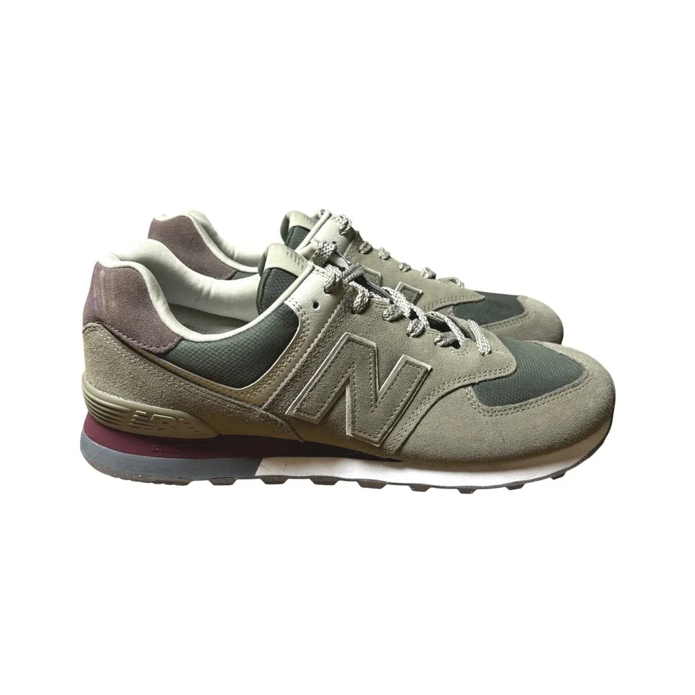 New Balance 574 Sneaker Men 12 Green Low Top Suede Mesh Lifestyle Casual